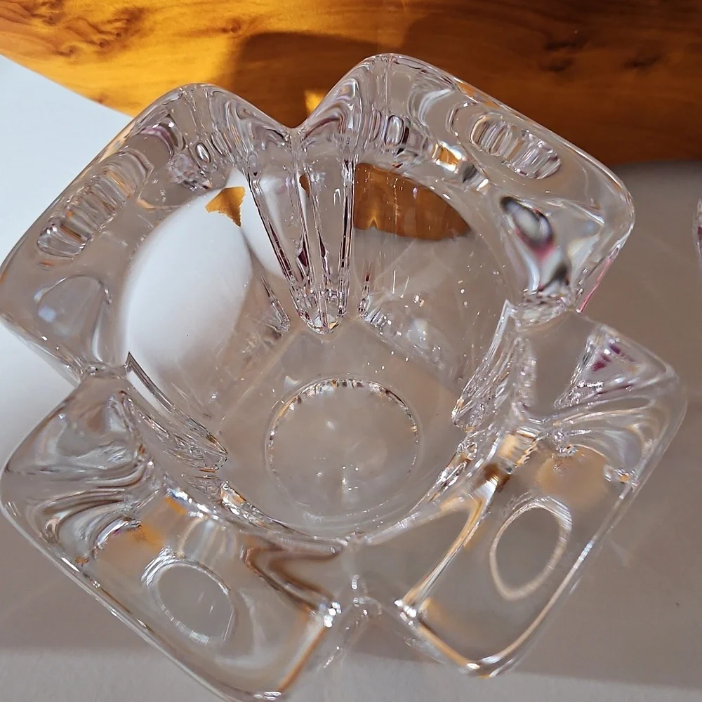 Signed Orrefors Crystal Candle Holders, by Swedish Artist Anna Ehrner, Set of 2